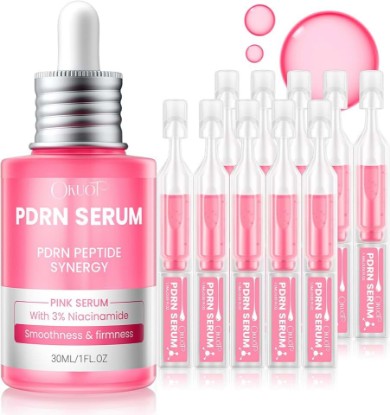 Picture of PDRN Pink Serum, 10000ppm Salmon DNA, Niacinamide & Peptides, 1.52 fl oz | Korean Skincare, 10000ppm PDRN, 3% Niacinamide, Multi-Peptide, Hydrating, All Skin Types | 1fl oz+10pcs (0.05fl oz each)