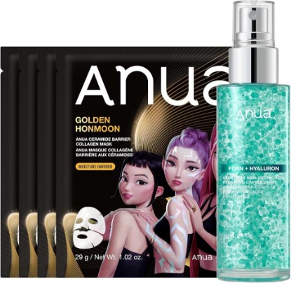 Picture of ANUA Collagen Glow Skin Duo | PDRN Facial Serum Spray Mist & Ceramide Barrier Mask, Plumping & Firming Care, Kpop Demon Hunters, Korean Skincare