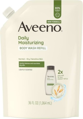 Picture of Aveeno Daily Moisturizing Body Wash Refill Pouch, 36 fl. oz | For Sensitive Skin, Light Fragrance, Formulated with Prebiotic Oat, Gently Cleanses, Nourishes Dry Skin