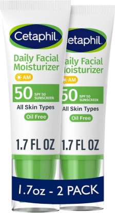 Picture of Cetaphil Daily Facial Moisturizer SPF 50, Fragrance-Free, 1.7 fl oz, 2 ct | Pack Of 2, SPF 50 Sun Protection, Dry To Normal Skin, Dermatologist Recommended, Fragrance-Free, Gentle Daily Moisturizer