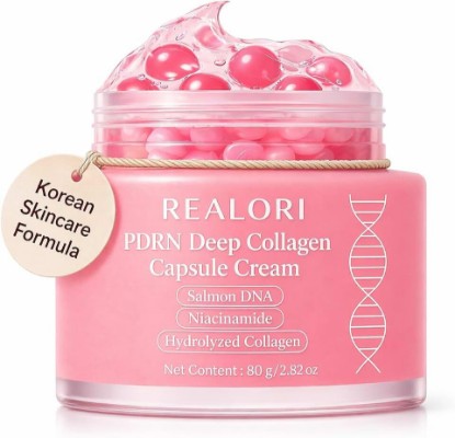 Picture of realori PDRN Capsule Cream with Vitamin C & Collagen – Korean Boba Moisturizer for Face, Pink Jelly Cream for Deep Hydration, Skin Repair, and Glow – Korean Skincare Gel for All Skin Types