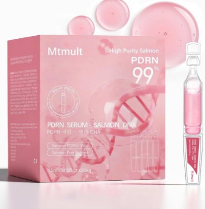 Picture of Mtmult Salmon DNA PDRN Serum - PDRN Salmon DNA Anti-Aging Ampoule with 99% Salmon DNA PDRN, Collagen & Hyaluronic Acid, 0.05 fl.oz x 30e, Firming & Moisturizing - Fuses Salmon DNA Power