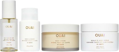 Picture of OUAI St. Barts Travel Bundle - Includes Travel Size Scalp & Body Scrub, Foaming Shower Gel, Hydrating Cream, and Hair & Body Mist (4 Count, 3.4 Oz/3.4 Oz/3 Oz/3.3 Oz)