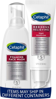 Picture of Cetaphil Redness Relieving Night Moisturizer, 1.7 Ounce with Redness Control Daily Foaming Face Wash, 8.0 Fluid Ounce