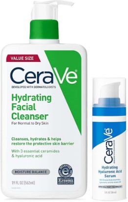 Picture of CeraVe Hydrating Face Wash and Hyaluronic Acid Serum with Vitamin B5 Set | 19oz Face Wash + 1oz Serum | Hydrating for Dry Skin | Fragrance Free