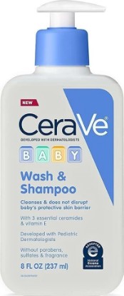 Picture of CeraVe Baby 2-in-1 Wash & Shampoo with Vitamin E for Hair & Skin, 8oz | Tear-Free Wash For Baby Hair and Skin with Vitamin E, Fragrance-Free, Paraben-Free, Dye-Free, Phthalates-Free, Sulfate-Free