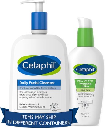 Picture of Cetaphil Bundle - Daily Facial Cleanser for Sensitive, Combination to Oily Skin NEW 20 oz and Daily Hydrating Lotion for Face, with Hyaluronic Acid, 3 oz, Mother's Day Gifts