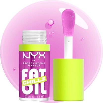Picture of NYX PROFESSIONAL MAKEUP Fat Oil Chillz, Moisturizing, Shiny and Vegan Tinted Lip Gloss - Strawberry Slush (Sheer Pinkish Purple)