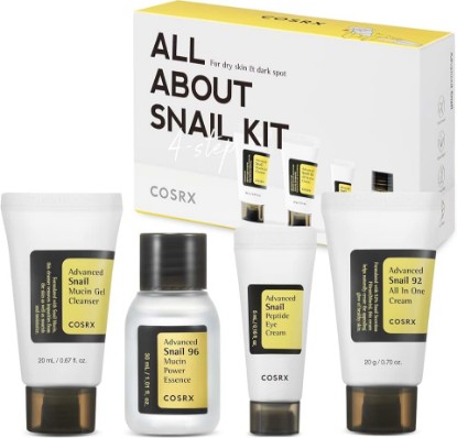 Picture of COSRX All About Snail Mucin Korean Skin Care Set, Mini Travel Essentials | Travel Size Gift Set with Snail Mucin Face Wash, Serum, Moisturizer & Eye Cream, Rejuvenating Kit, Self Care Gift Set