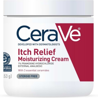 Picture of CeraVe Moisturizing Cream for Itch Relief, Anti Itch Cream, 16oz | Skin Care That Relieves Minor Skin Irritations, Sunburn & Bug Bites with Pramoxine Hydrochloride In A Fragrance Free Formula