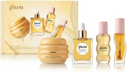Picture of Gisou Glow All The Way Set – Travel Size set with Hair Oil, Hair Mask, Honey Gold Lip Oil & Wildflower Honey Perfume for Glossy Shine & Intense Hydration