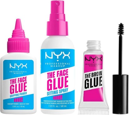 Picture of NYX PROFESSIONAL MAKEUP Bundle of The Brow Glue, Extreme Hold Clear Eyebrow Gel + The Face Glue Setting Spray + The Face Glue Gripping Primer