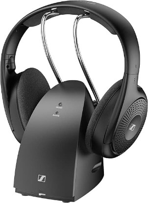 Picture of Sennheiser RS 120-W On-Ear Wireless Headphones for Crystal-clear TV Listening with 3 Sound Modes, Lightweight Design, Easy Volume Control, 60 m Range and Convenient Transmitter/Charger Combo - Black
