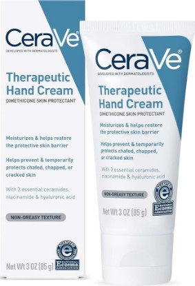 Picture of CeraVe Therapeutic Hand Cream, Hyaluronic Acid & Niacinamide Lotion, 3oz | Dermatologist-Tested Dimethicone Hand Lotion Protects Over-Worked Skin; Ideal Hand Cream For Dry Cracked Hands