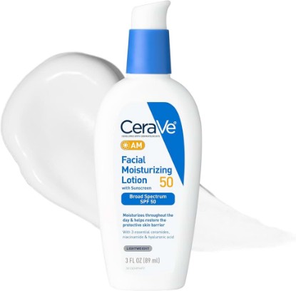 Picture of CeraVe AM Facial Moisturizing Lotion SPF 50, Face Moisturizer with SPF, 3oz | Travel Size Skin Care, Hyaluronic Acid and Niacinamide That Blends with No White Cast, Non-Greasy & Non-Comedogenic