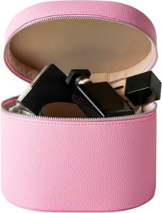 Picture of Makeup Bag Vanity Case with Divider and Handle, Aesthetic Makeup Bags, Waterproof PU Leather Toiletry Bag for Women Girls, Portable Cosmetic Organizer Bag (02Pink)