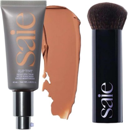 Picture of Saie Glow & Blend Duo - Slip Tint Tinted Moisturizer SPF 35 Shade Six (1.35 oz), The Big Liquid Foundation Brush (1 Count), Hydrating Glow & Seamless Blending