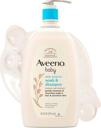 Picture of Aveeno Baby Daily Moisture Body Wash & Shampoo with Oat Extract, 33 fl. oz | 2-in-1 Gentle Bath Wash & Hair Shampoo with Oat Extract, Tear-Free, Hypoallergenic, No Added Parabens, Lightly Scented ECOLOGO