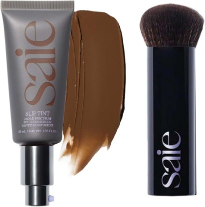 Picture of Saie Glow & Blend Duo - Slip Tint Tinted Moisturizer SPF 35 Shade Ten (1.35 oz), The Big Liquid Foundation Brush (1 Count), Hydrating Glow & Seamless Blending
