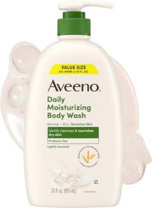Picture of Aveeno Daily Moisturizing Body Wash for Normal to Dry Skin, Sensitive Formula with Prebiotic Oat, Gently Cleanses Dry Skin, Lightly Scented Body Wash for Women and Men, Value Size 33 fl. Oz