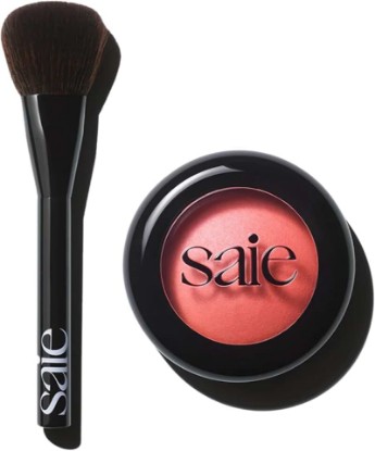 Picture of Saie Blush & Brush Duo - SuperSuede Baked Blush in Stella (.01 oz) & Powder Blush Brush - Talc-Free, Moisturizing Blush with Vegan, Fluffy Brush for Seamless Application