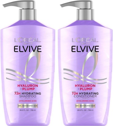 Picture of L'Oreal Paris Elvive Hyaluron Plump Shampoo and Conditioner Set for Dry, Dehydrated Hair, 72H Hydrating Hair Care, Infused with Hyaluronic Acid Complex, 53 Fl Oz Set