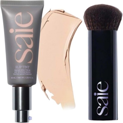 Picture of Saie Glow & Blend Duo - Slip Tint Tinted Moisturizer SPF 35 Shade Two (1.35 oz), The Big Liquid Foundation Brush (1 Count), Hydrating Glow & Seamless Blending