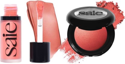 Picture of Saie Cheek Flush Duo - Dew Liquid Blush (.40 oz, Poppy), SuperSuede Baked Powder Blush (.01 oz, Stella) - Layerable, Skin-Nourishing Blushes for a Seamless Radiant Finish