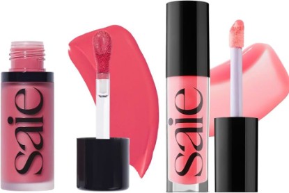 Picture of Saie Dewy Glow Duo - Dew Liquid Blush - (.40 oz, Flirty), Glossybounce Lip Gloss-Oil Hybrid (.17 oz, Burst) - Hydrating, Vegan Makeup for Radiant Cheeks & Lips