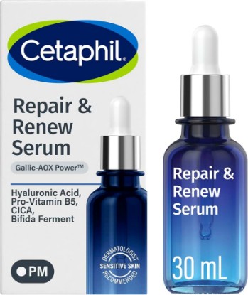 Picture of Cetaphil Repair & Renew Night Face Serum, Sensitive Skin, Vitamin E, 1oz | Skin Barrier Repair Overnight, Gallic Acid + Vitamin E, Dermatologist Recommended, Dropper Bottle, Stressed Sensitive Skin