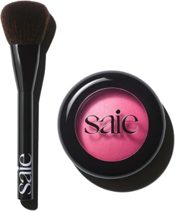 Picture of Saie Blush & Brush Duo - SuperSuede Baked Blush in Amore (.01 oz) & Powder Blush Brush - Talc-Free, Moisturizing Blush with Vegan, Fluffy Brush for Seamless Application