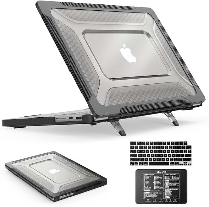 Picture of SEYMAC stock Case for MacBook Pro 16 inch, Shock-Absorbing Protection with Folding Stand &Mouse Pad Case for MacBook Pro 16 inch, Black
