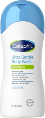 Picture of Cetaphil Ultra Gentle Refreshing Body Wash, Hypoallergenic, 16.9oz | Hypoallergenic, Dermatologist Tested, Aloe Vera + Vitamin B5, Dry To Normal Skin, Eczema-Friendly, Sulfate-Free