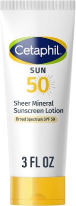 Picture of Cetaphil Sheer Mineral Sunscreen Lotion, Face & Body, SPF 50, 3oz | 100% Mineral Zinc Oxide & Titanium Dioxide, Broad Spectrum Uva/Uvb, Sensitive Skin, Dermatologist Recommended, Non-Chemical