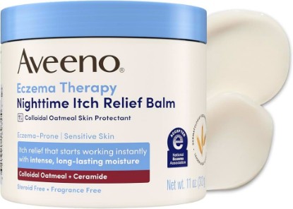 Picture of Aveeno Eczema Therapy Nighttime Itch Relief Body Balm, Colloidal Oatmeal Cream for Itchy Skin Relief, Moisturizing Balm for Sensitive, Eczema-Prone Skin, Steroid- & Fragrance-Free, 11 Oz