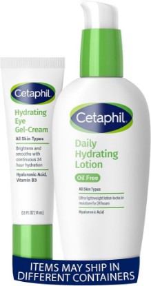 Picture of Cetaphil Daily Hydrating Lotion for Face, With Hyaluronic Acid, 3 fl oz, Lasting 24 Hr Hydration Hydrating Eye Gel-Cream, With Hyaluronic Acid, 0.5 fl oz, Brightens and Smooths Under Eyes