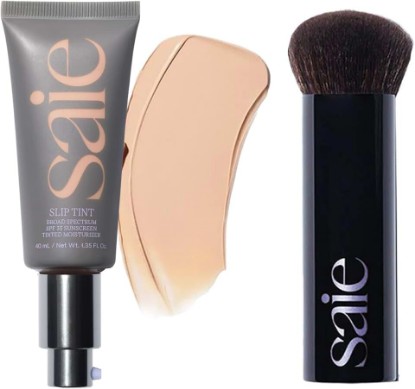 Picture of Saie Glow & Blend Duo - Slip Tint Tinted Moisturizer SPF 35 Shade Three (1.35 oz), The Big Liquid Foundation Brush (1 Count), Hydrating Glow & Seamless Blending
