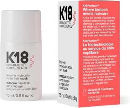 Picture of K18 Leave-In Molecular Repair Hair Mask, Patented, Lasting Repair For Dry, Frizzy, Damaged Hair, Reverse Damage In 4 Minutes From Bleach, Color, Chemical Services + Heat