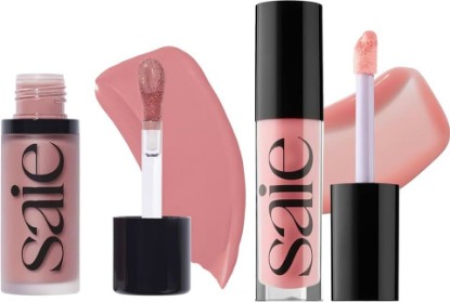 Picture of Saie Dewy Glow Duo - Dew Liquid Blush - (.40 oz, Lady), Glossybounce Lip Gloss-Oil Hybrid (.17 oz, Bubble) - Hydrating, Vegan Makeup for Radiant Cheeks & Lips