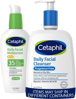 Picture of Cetaphil Face Wash, Fragrance Free Daily Facial Cleanser for Sensitive Skin 16 oz + Cetaphil Face Moisturizer, Daily Oil Free Facial Moisturizer with SPF 35, Fragrance Free Face Lotion 3 Fl Oz
