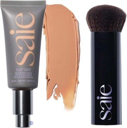 Picture of Saie Glow & Blend Duo - Slip Tint Tinted Moisturizer SPF 35 Shade Four (1.35 oz), The Big Liquid Foundation Brush (1 Count), Hydrating Glow & Seamless Blending