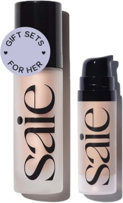 Picture of Saie Glowy Super Gel Warmglow Duo - Lightweight Illuminator & Makeup Primer for Glowing Skin - Soft Warm Gold (1 oz & 0.5 oz)