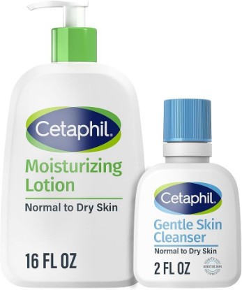 Picture of Cetaphil Moisturizing Lotion 16oz + Gentle Skin Cleanser 2oz Bundle | Fragrance-Free, Dermatologist Recommended, Sensitive Skin, Dry Skin Relief, Hydrating Lotion, Gentle Face Wash, Bundle Set