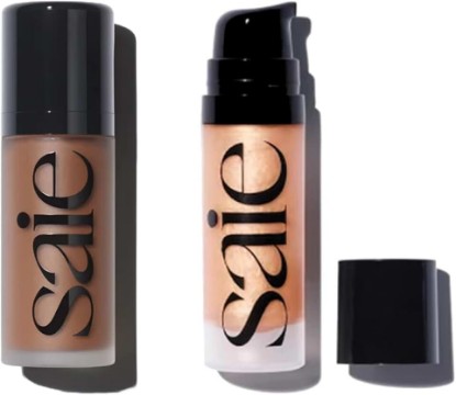 Picture of Saie Radiant Glow Duo - Dew Bronze Soft-Focus Liquid Bronzer in Spritz (0.4 oz) & Mini Glowy Super Gel Lightweight Illuminator in Sunglow (0.5 oz), Hydrating Makeup Essentials for a Sun-Kissed Glow