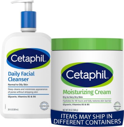 Picture of Cetaphil Hydrating Body Moisturizing Cream for Dry to Very Dry, Sensitive Skin, 20 oz, Fragrance Free + Cetaphil Face Wash, Daily Facial Cleanser for Sensitive, Combination to Oily Skin, 20 oz