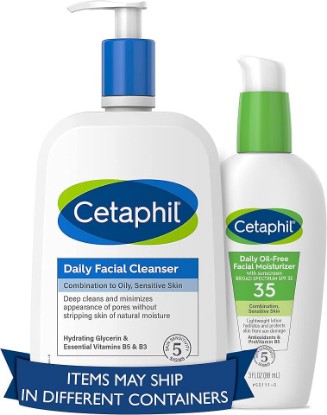 Picture of Cetaphil Daily Cleanser and SPF Kit, Daily Facial Cleanser (20 oz) + Oil Free Face Moisturizer with SPF 35 (3 oz) Fragrance Free, For Dry, Combination, Sensitive Skin, Hypoallergenic, Non-Comedogenic