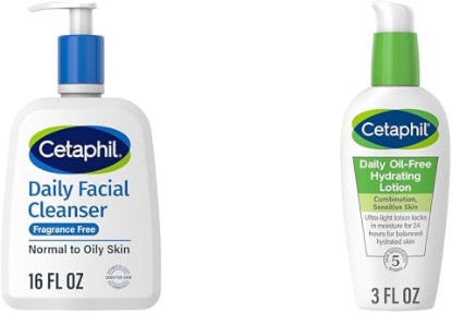 Picture of Cetaphil Face Wash, Daily Facial Cleanser for Sensitive, Combination to Oily Skin, 16 oz, Fragrance Free Daily Hydrating Lotion for Face, Hyaluronic Acid, 3 fl oz, Lasting 24 Hr Hydration