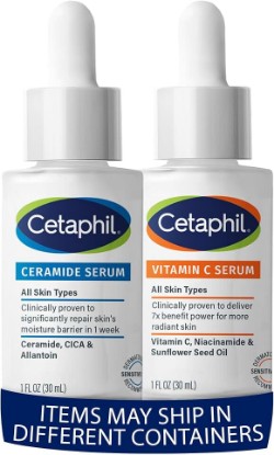 Picture of Cetaphil Vitamin C Serum, Reduces Look of Dark Spots, Fragrance Free 1oz + Ceramide Serum, Hydrates and Restores Skin Barrier, Designed for Sensitive Skin, 1oz Bundle