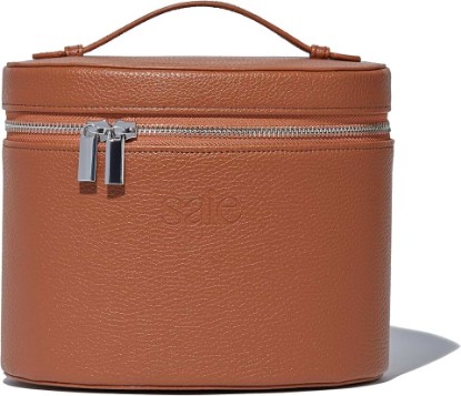 Picture of Saie Original Vanity Case - Vegan Leather Makeup Bag + Travel Toiletry Bag With Removable Interior Organizer - Durable + Portable Makeup Pouch with Carrying Handle + Zipper Closure - Caramel Brown