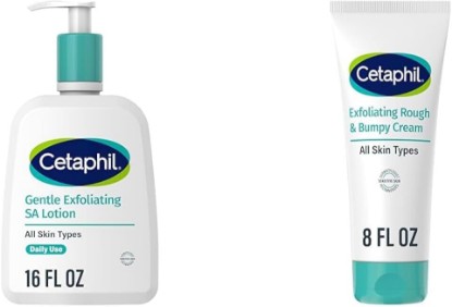 Picture of Cetaphil Gentle Exfoliating SA Lotion, Lightweight Moisturizer, 16 oz Pump, Salicylic Acid + Rough & Bumpy Cream, Lightweight Cream, 8 oz Tube, 20% Urea, Refines Skin Texture, Bundle